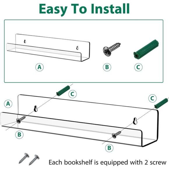 12 Packs 14 Inch Acrylic Floating Shelf Wall Mounted Invisible Acrylic Shelf - Picture 4 of 7